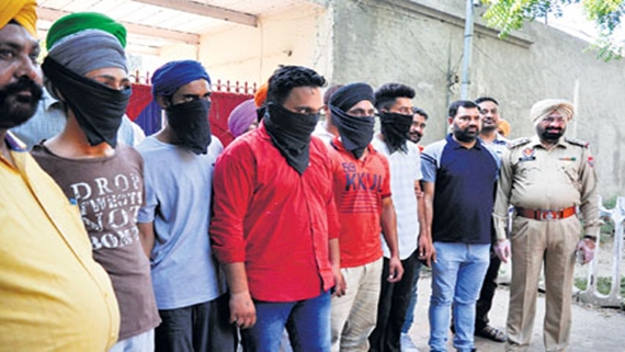 BKI militants nabbed by Ludhiana police in police custody on Saturday. Photo Inderjeet Verma. to go with nikhil story